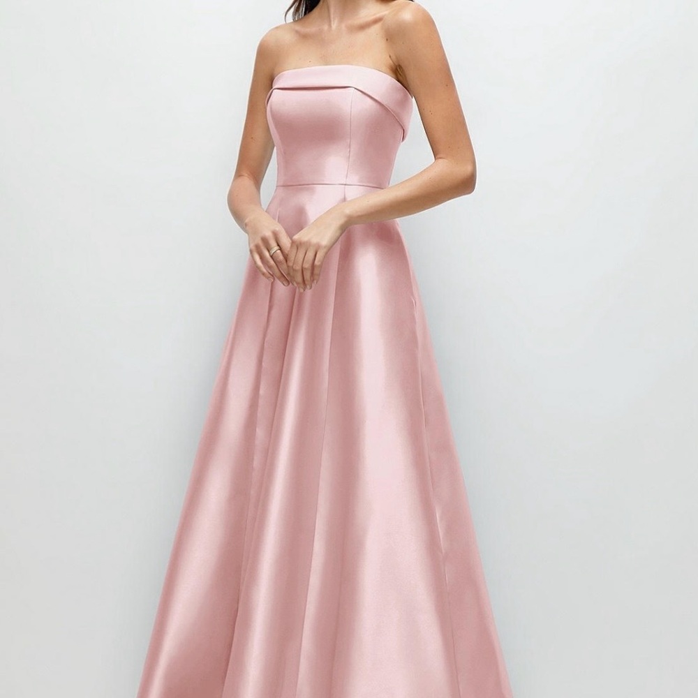 Alfred Sung Strapless Satin A-Line Dress in Ballet Pink